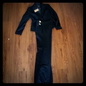 Black pin strip womans suit